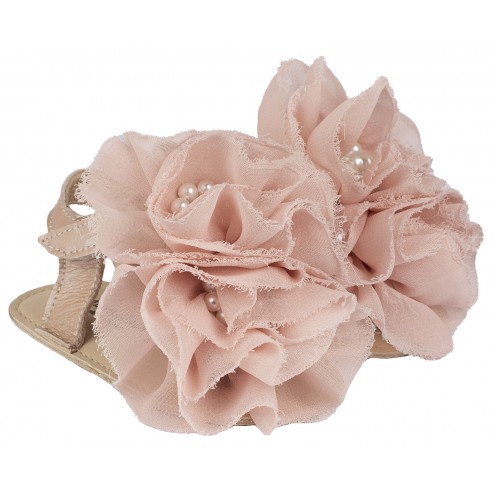 Δερμάτινο Πέδιλο με Λουλούδια MI1559 Ροζ Αντικέ