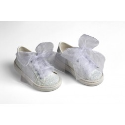 Δερμάτινα Sneaker περπατήματος σε λευκό γκλίτερ "k576A"