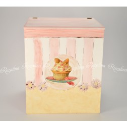 Ξύλινο Κουτί Βάπτισης Ζωγραφισμένο "Cupcake"