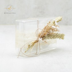 Μπομπονιέρα Κουτί Plexiglass με Αποξηραμένα Άνθη & Δαντέλα