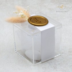 Μπομπονιέρα Γάμου Κουτι Plexiglass με Βουλοκέρι & Αποξηραμένα Άνθη